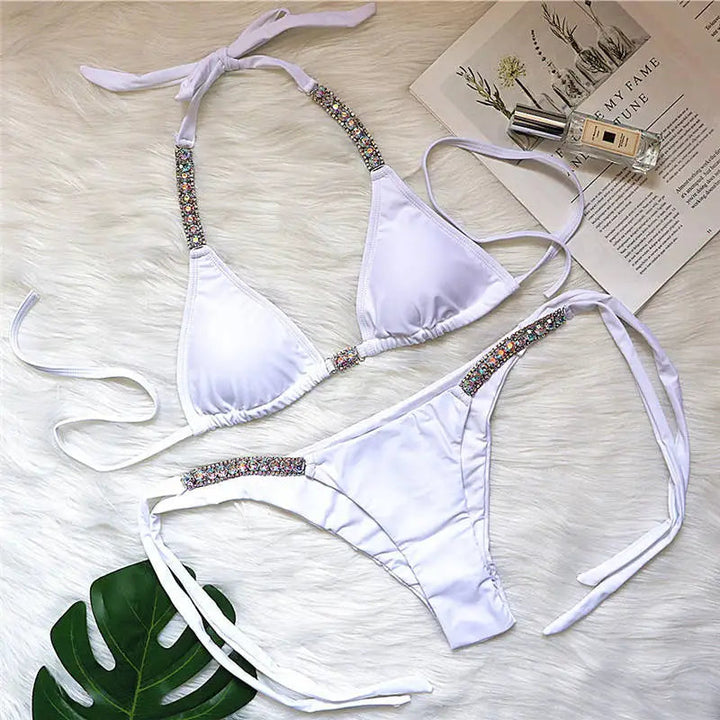 Biquíni Cortininha Push Up Com Strass - Conjunto Rafa Casa Sereia white S 