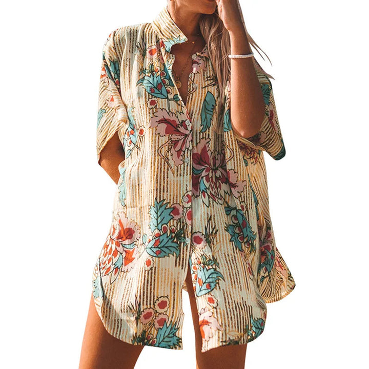 Saída de Praia Camisão Elegante Estampado Dara Sai12 Casa Sereia 