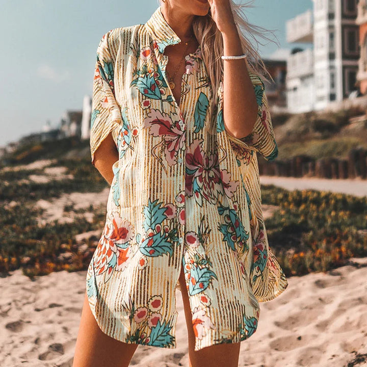 Saída de Praia Camisão Elegante Estampado Dara Sai12 Casa Sereia 